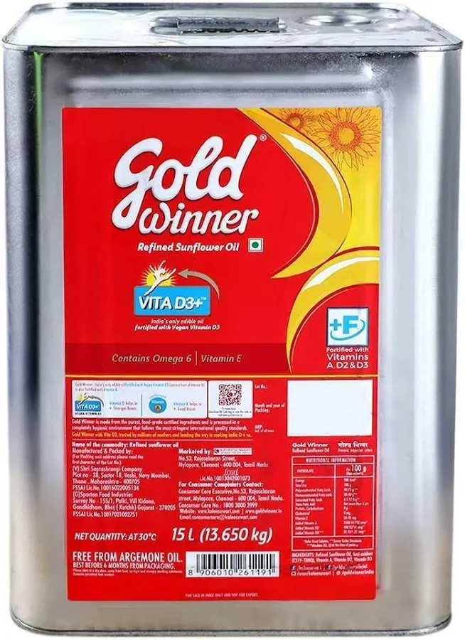Gold Winner Refined Sunflower Oil 15Ltr